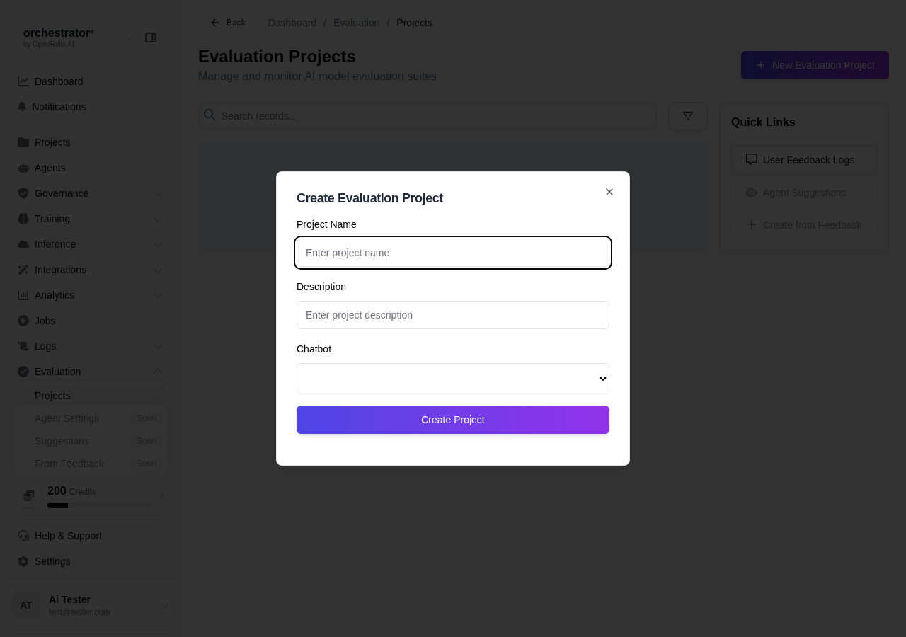 Create Evaluation Project dialog