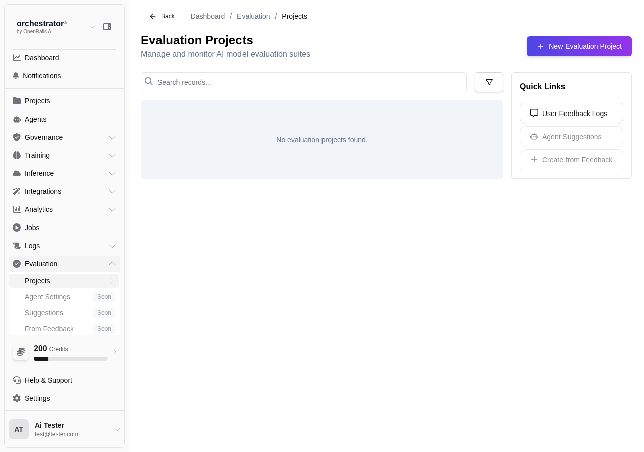 Evaluation Projects page