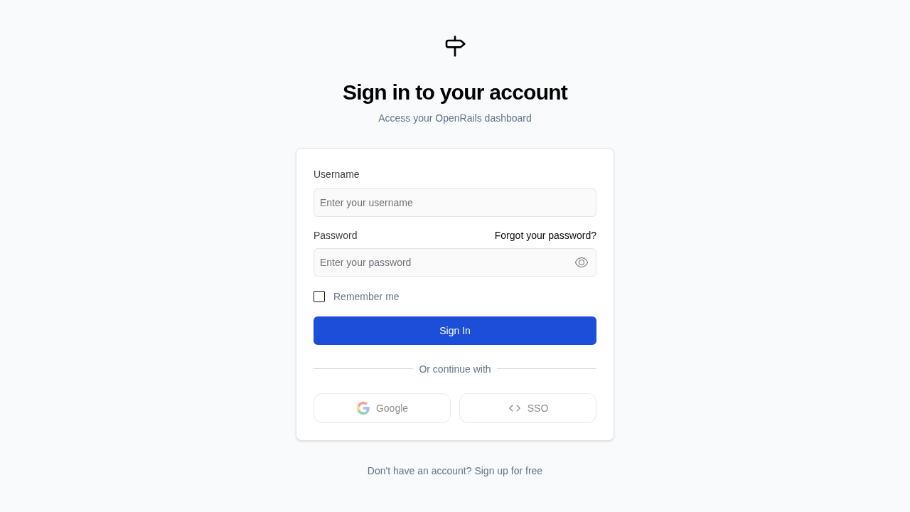 OpenRails login page
