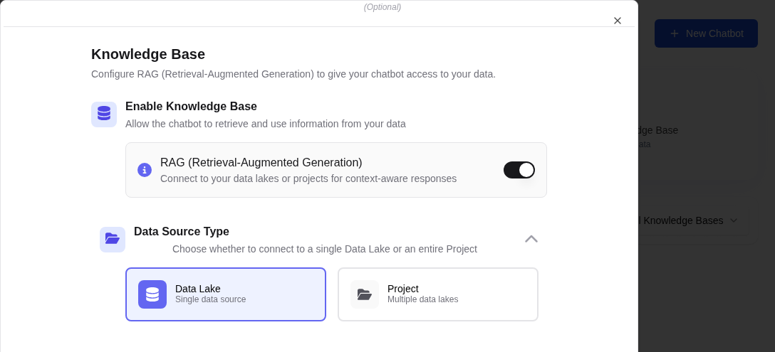 Configuring Knowledge Base for a chatbot